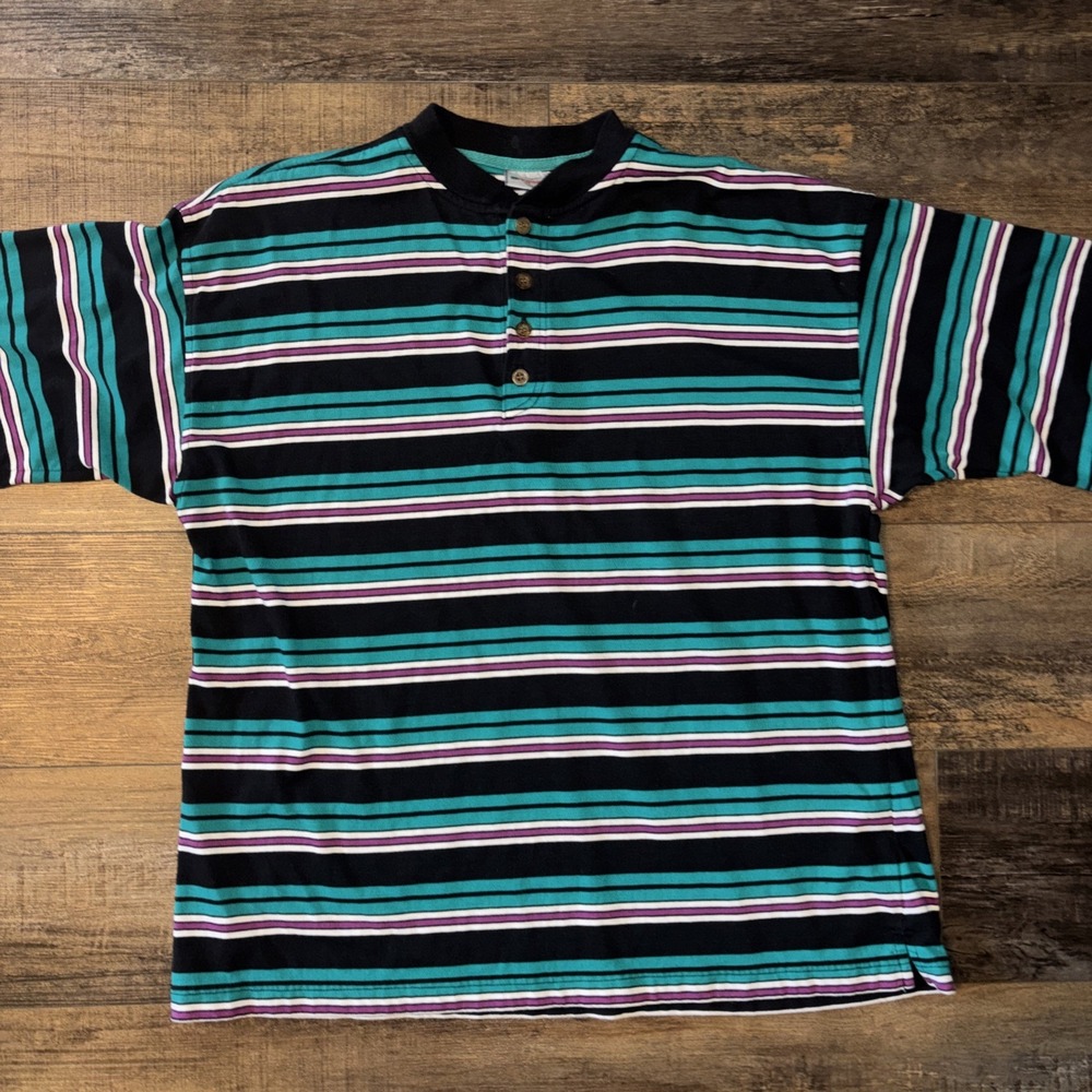 Vintage McGregor Men's Striped Henley Shirt Large Y2K 90's